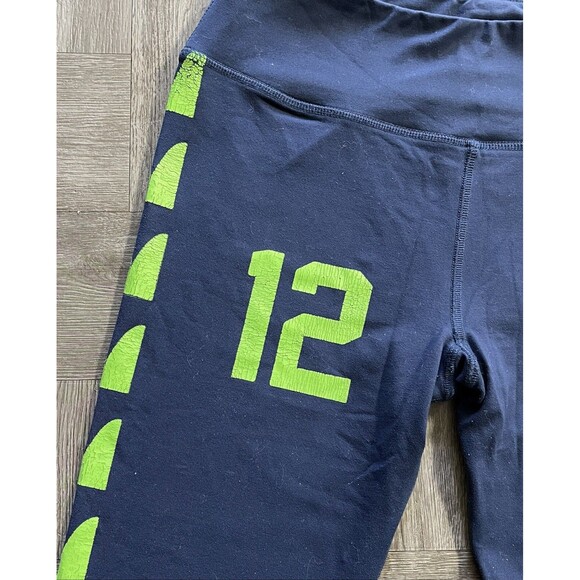 Seattle Seahawks Leggings Size Small Capri NFL Team Navy Blue Neon Green 12 Fan - Picture 2 of 4